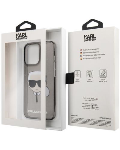 Калъф Karl Lagerfeld - Glitter Karl Head, iPhone 13 Pro Max, черен - 6